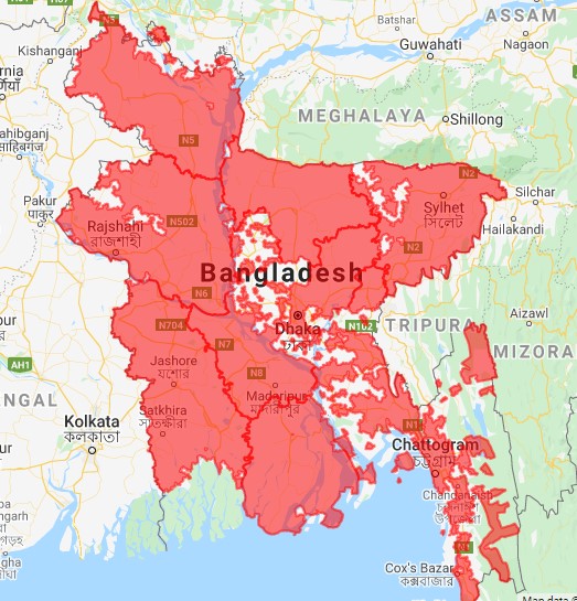 বাংলাদেশে এয়ারটেল ৪ জি কভারেজ এরিয়া ম্যাপ